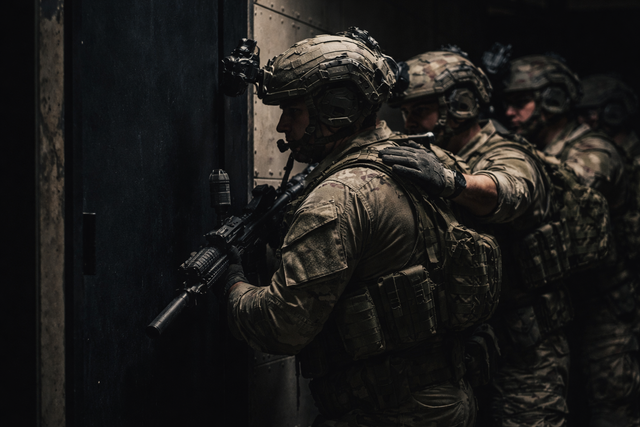 elite tactical team preparing to breach target demonstrating calm focus and mental clarity under pressure