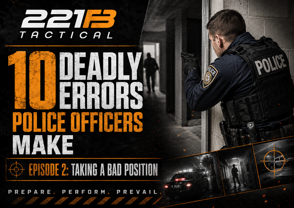 Police officer using proper tactical positioning and situational awareness during a dangerous call