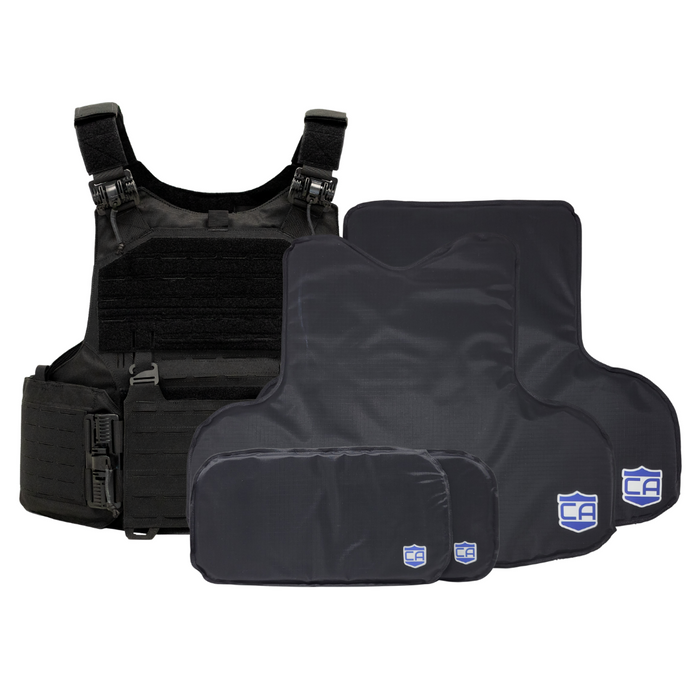 Black M.O.D. plate carrier with CaliberX soft wrap around body armor panels & soft armor side panels 9