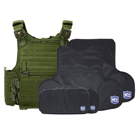 Green M.O.D. plate carrier with CaliberX soft wrap around body armor panels & soft armor side panels 11