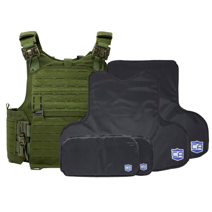 Green M.O.D. plate carrier with CaliberX soft wrap around body armor panels & soft armor side panels 11