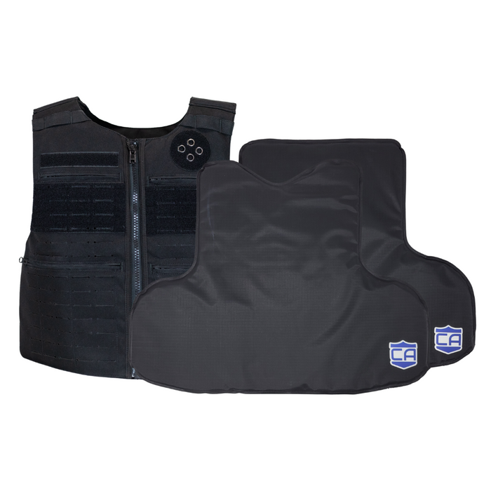 Black patrol vest with multiple pockets and front & back CaliberX Wrap Around Soft Armor Panels 0