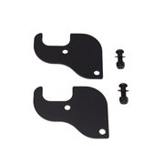 Two black metal shield brackets with screws on a white background 1