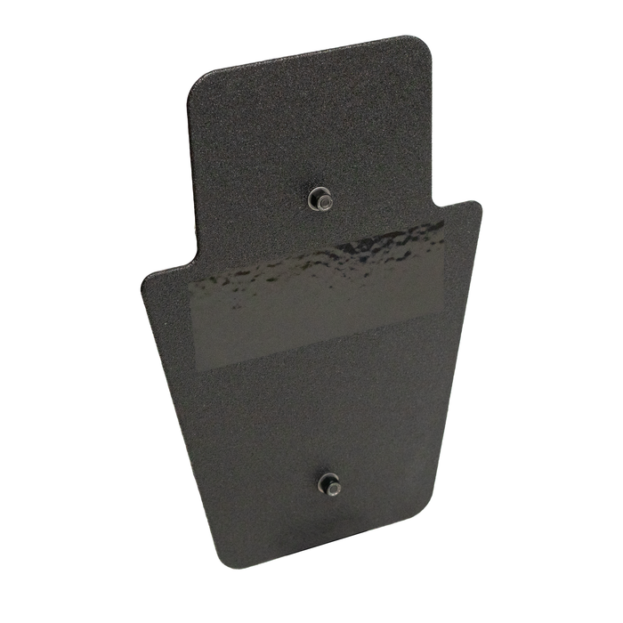 Angled front of black 12" x 18" Caliber Armor Pistol rated Level IIIA HG2 Ballistic Shield with SL handle on a white background 2