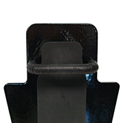 Up close view of black 12" x 18" Caliber Armor Pistol rated Level IIIA HG2 Ballistic Shield with value line handle & black padded armrest on a white background 1