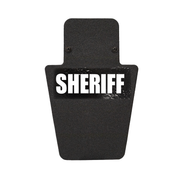 Front of black 12" x 18" Caliber Armor Pistol rated Level IIIA HG2 Ballistic Shield with VL handle with Sheriff logo on a white background 5
