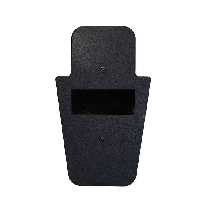 Front of black 15" x 25" Caliber Armor Pistol rated Level IIIA HG2 Ballistic Shield with fixed handle in the center on a white background 0