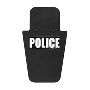 Front of black 15" x 25" Caliber Armor Pistol rated Level IIIA HG2 Ballistic Shield with fixed value line handle in the center & text of "police" in white on a white background 5