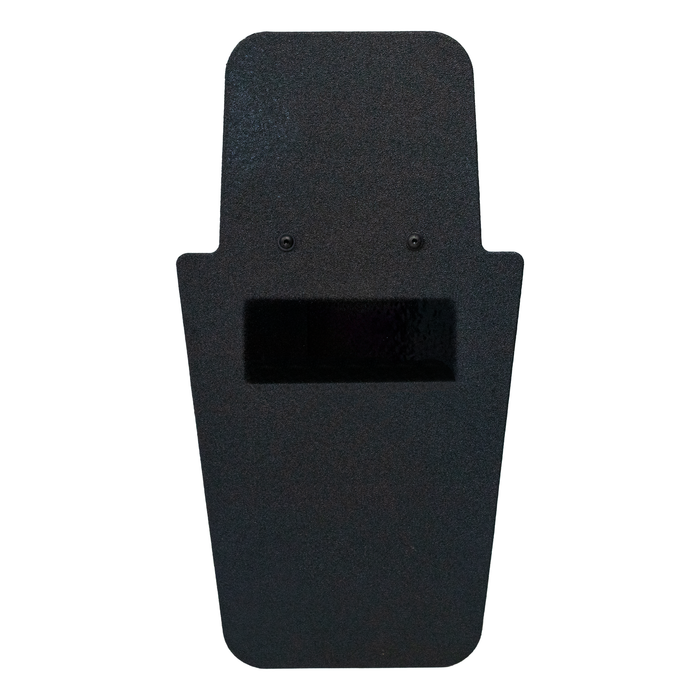 Front of black 16" x 30" Caliber Armor Pistol rated Level IIIA HG2 Ballistic Shield with fixed value line handle in the center on a white background 7