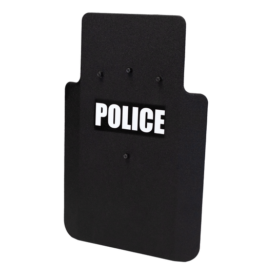 Black police ballistic shield with 'POLICE' text on a white background 2
