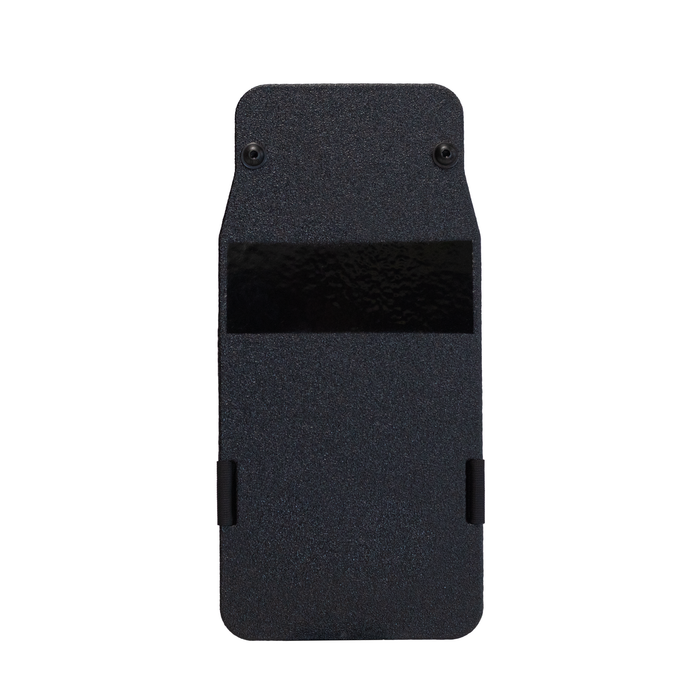 Front view of black 8" x 17" Caliber Armor Pistol rated Level IIIA HG2 Ballistic Shield on a white background 0