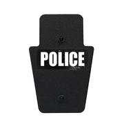 Front of black 12" x 18" Caliber Armor Rifle rated Level III+ RF2 Ballistic Shield with SL handle with Police logo on a white background 5