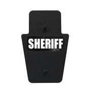Front of black 12" x 18" Caliber Armor Rifle rated Level III+ RF2 Ballistic Shield with SL handle with Sheriff logo on a white background 4