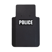 Front of black 20" x 30" Caliber Armor Pistol rated Level IIIA HG2 Ballistic Shield with "Police" in white text, on a white background 4