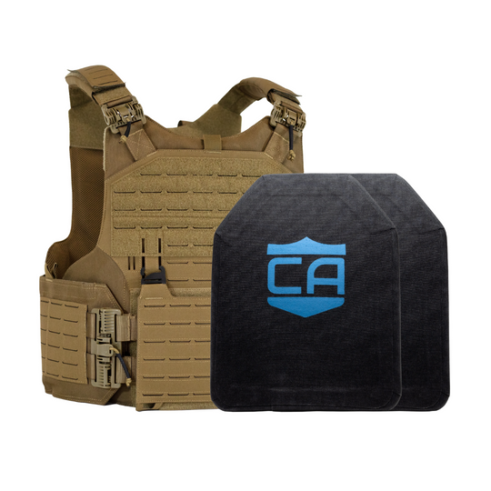 Tan M.O.D. carrier with two LevelIV SAPI cut ceramic plates 1