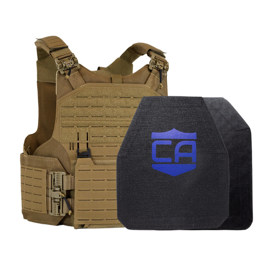 Tan M.O.D. carrier with LevelIV shooters & SAPI cut ceramic plates 2
