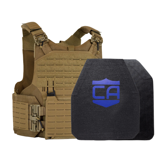 Tan M.O.D. carrier with LevelIV shooters & SAPI cut ceramic plates 2