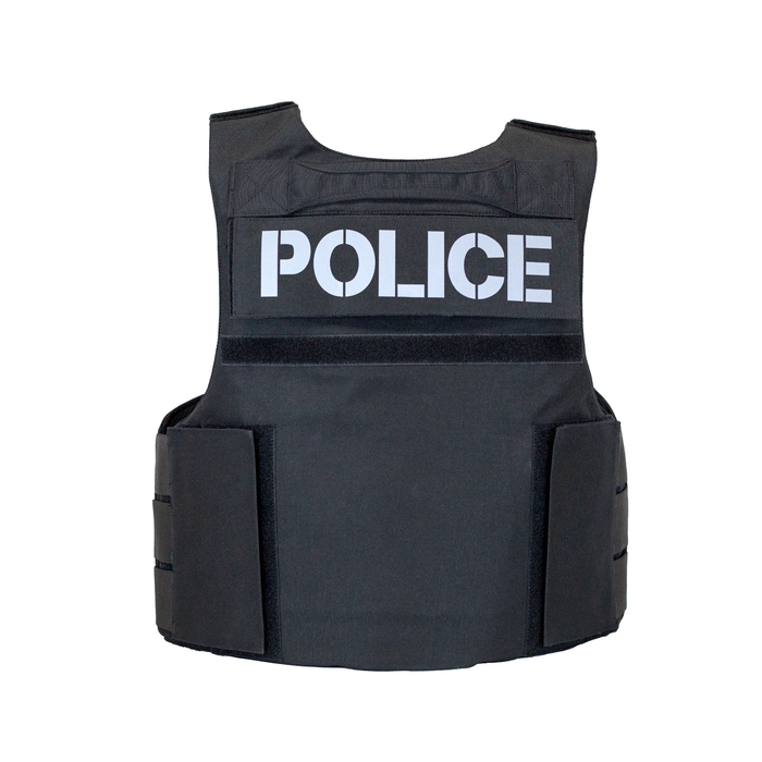 rear view of blackpatrol body armor vest with POLICE velcro ID  patch 7