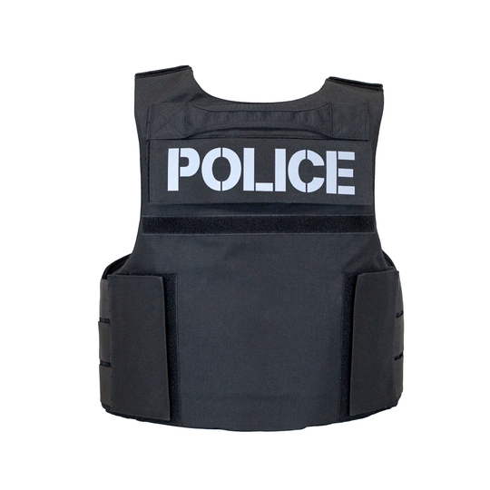 rear view of blackpatrol body armor vest with POLICE velcro ID  patch 2
