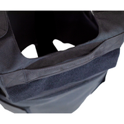 Close-up of a black tactical vest's emergency drag handle 5