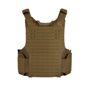 backside of a brown body armor plate carrier with elastic waistband on a white background 5