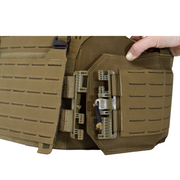 cummerbund detached from front of  tan carrier, detach by pulling the strap downward 7