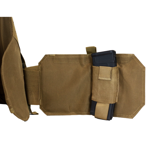 Interior of Tan body armor plate carrier cummerbund with AR mag inserted 9
