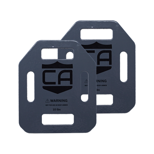 pair of grey weighted training plates weighing 10 pounds a piece 6