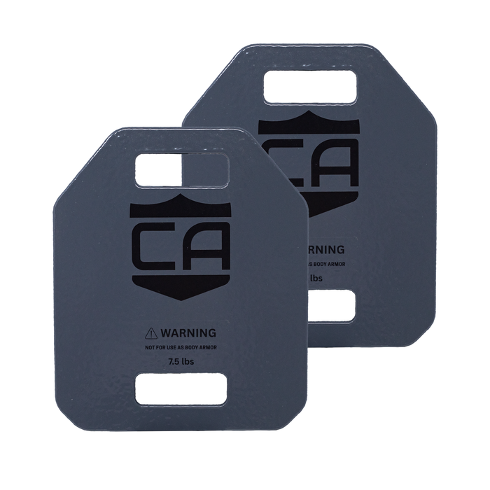pair of grey weighted training plates weighing 7.5 pounds a piece 5