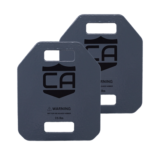 pair of grey weighted training plates weighing 7.5 pounds a piece 5