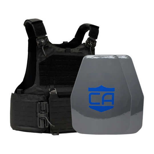 Black M.O.D. carrier with two shooters cut UHMWPE Maritime plates with waterproof coating 14