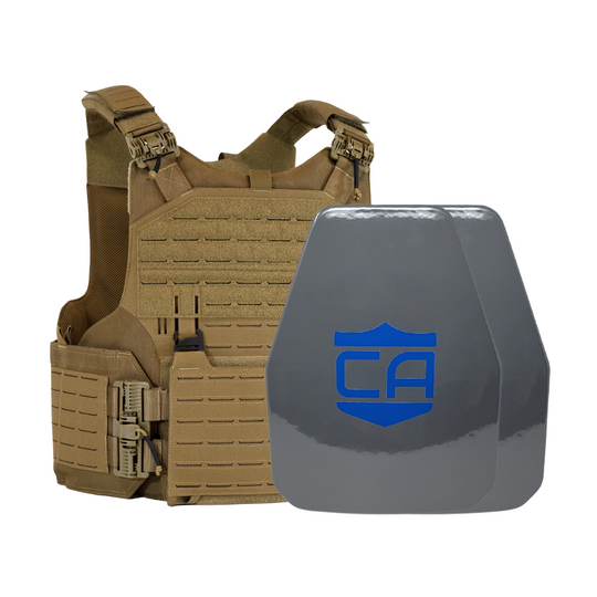 Tan M.O.D. carrier with two shooters cut UHMWPE Maritime plates with waterproof coating 2