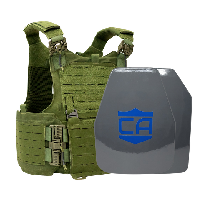 Green M.O.D. carrier with shooters &  SAPI cut UHMWPE Maritime plates with waterproof coating 12