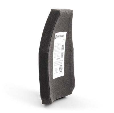 NIJ Level IV hard body armor plate from the side showing the multicurve shape that helps the plate naturally fit your body's curves