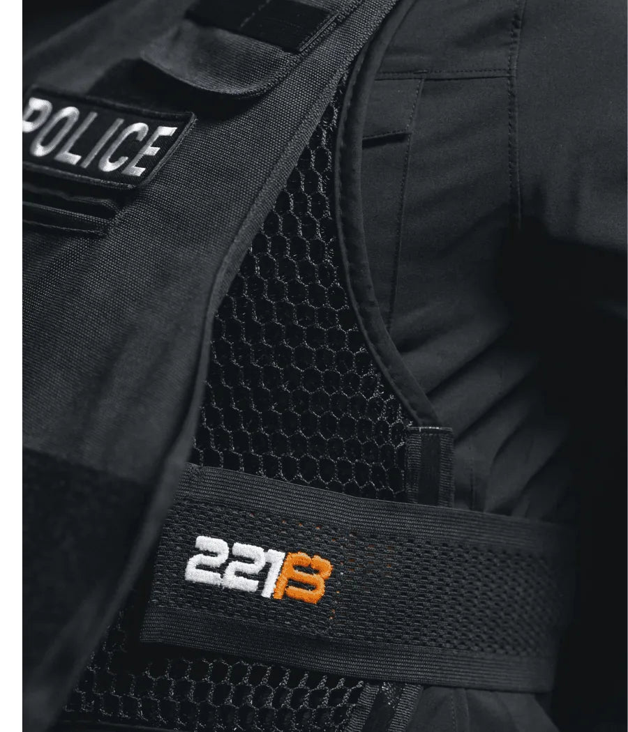 Close view of the vest venting at the shoulder